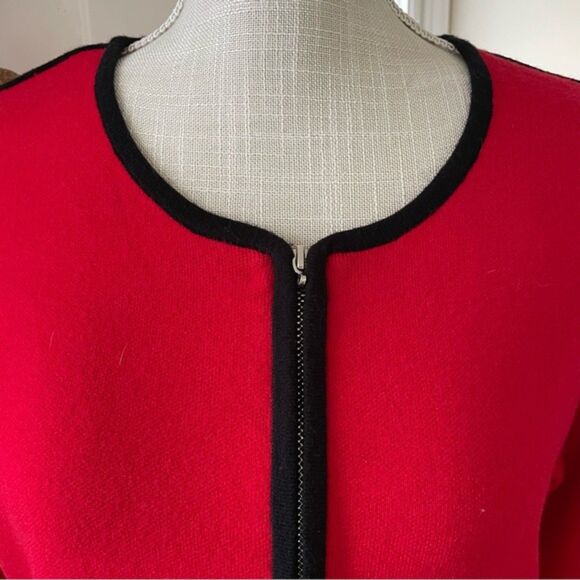 Alison Sheri Red & Black Contrast Detail Full Zip-Up Women's Cardigan (Size M) - Picture 12 of 12